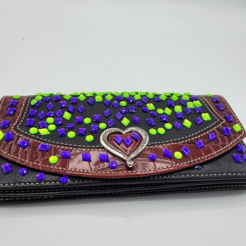 Brighton Multi Colored Bejeweled Wallet Purse Missing Strap Boho Dressy - Picture 11 of 12